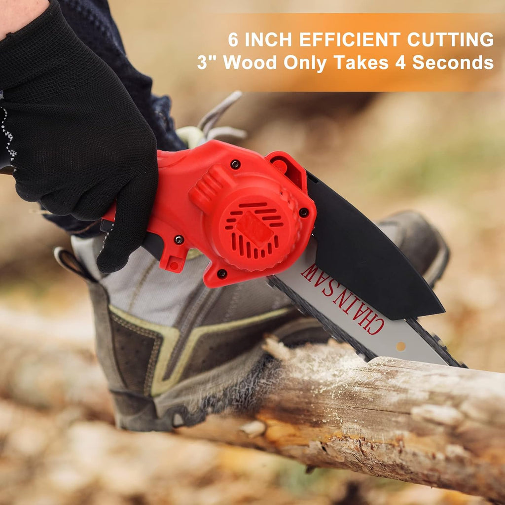 Mini Chainsaw Cordless 6 Inch Battery Chainsaw Kit with 3 Chains One-Handed Portable Electric Chainsaw K680
