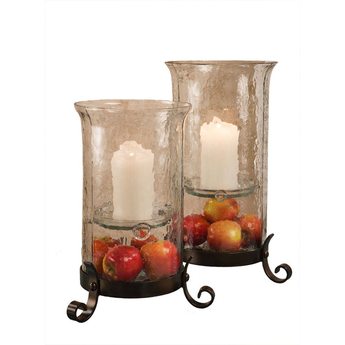 Bronze Iron Cylinder Hammered Glass Hurricane A8977