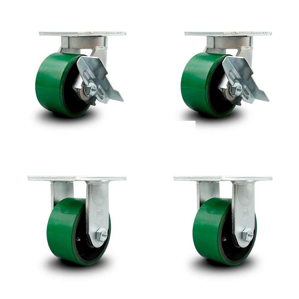 Green Polyurethane Tread on Metal Core Caster Set of 4 T337