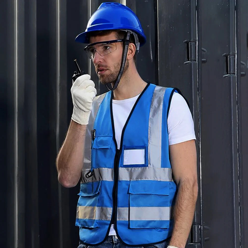 5 Pockets High Visibility Zipper Front Safety Vest with Reflective Strips, Pack of 10 G6509