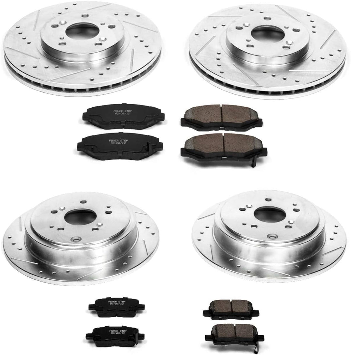 Front and Rear Carbon Fiber Brake Pads with Drilled & Slotted Brake Rotors Kit A898503