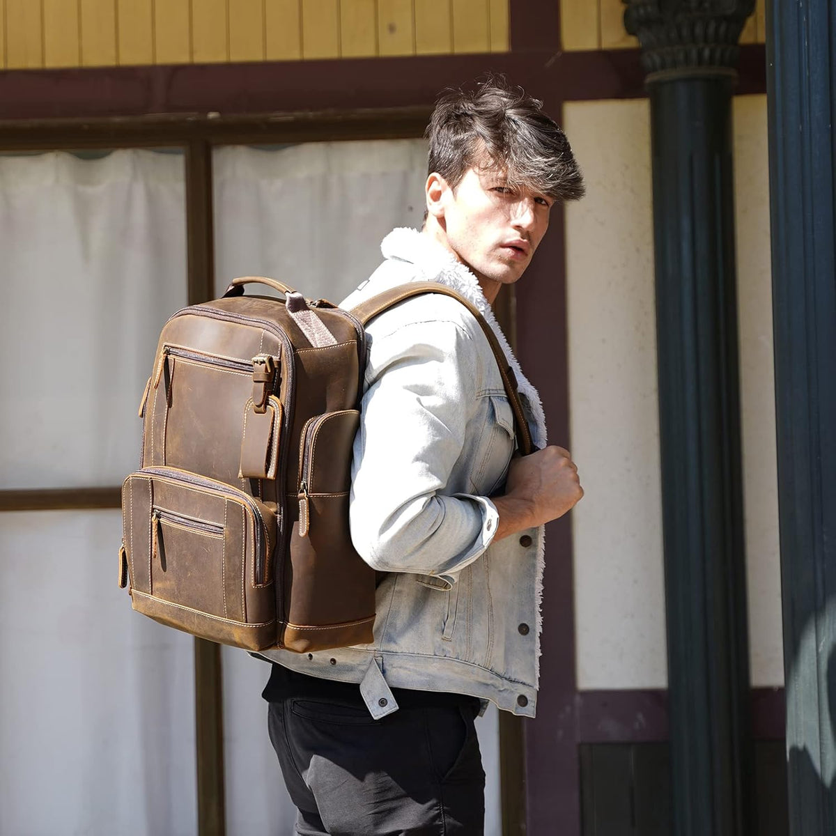 Vintage Full Grain Leather 15.6 Inch Laptop Backpack N69254