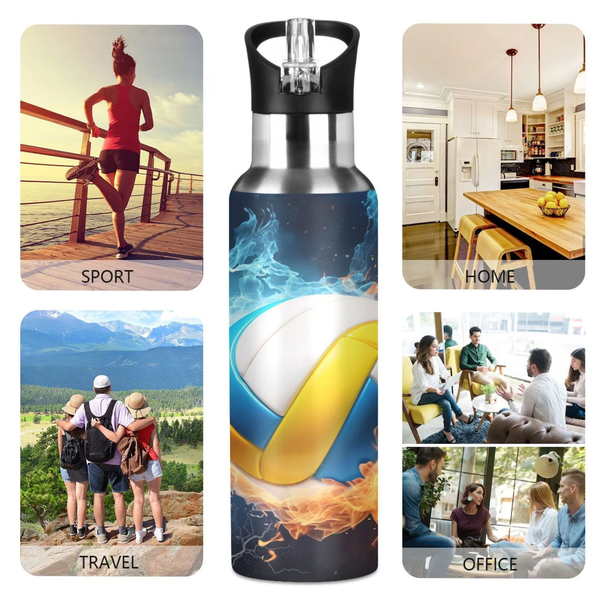 Stainless Steel Insulated Water Bottle with Straw Lid J6234