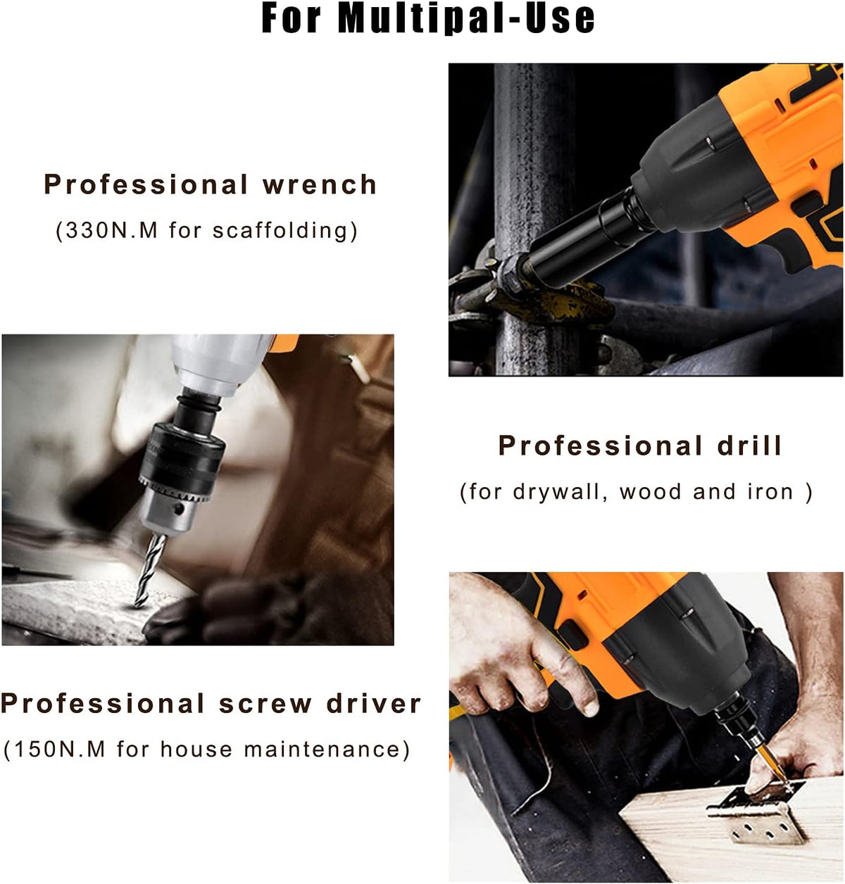Cordless Impact Wrench Set with 2 × 4.0 Ah Battery, 1/2 Inch Chuck, Brushless Motor F356997