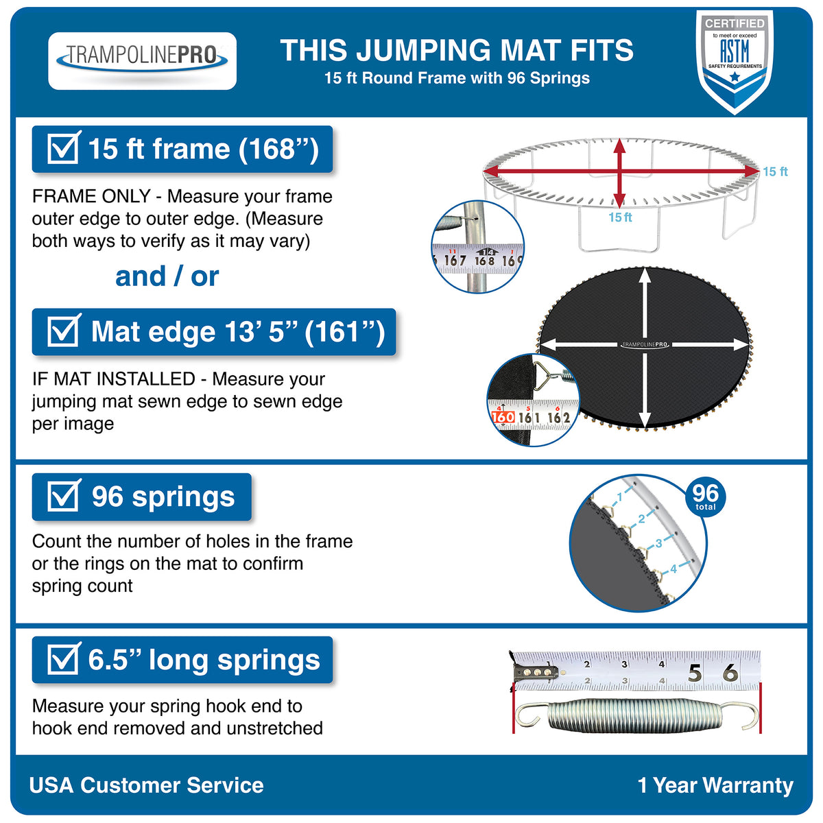 15' Round Trampoline Jumping Mat with 96 Rings F653