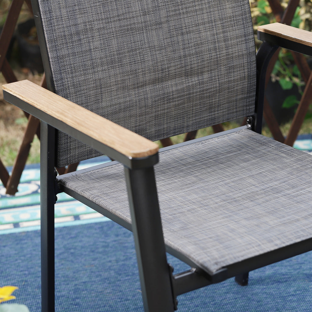 Set of 2 Outdoor Patio Dining Stackable Chairs with Aluminum Frame, Black & Gray V32979