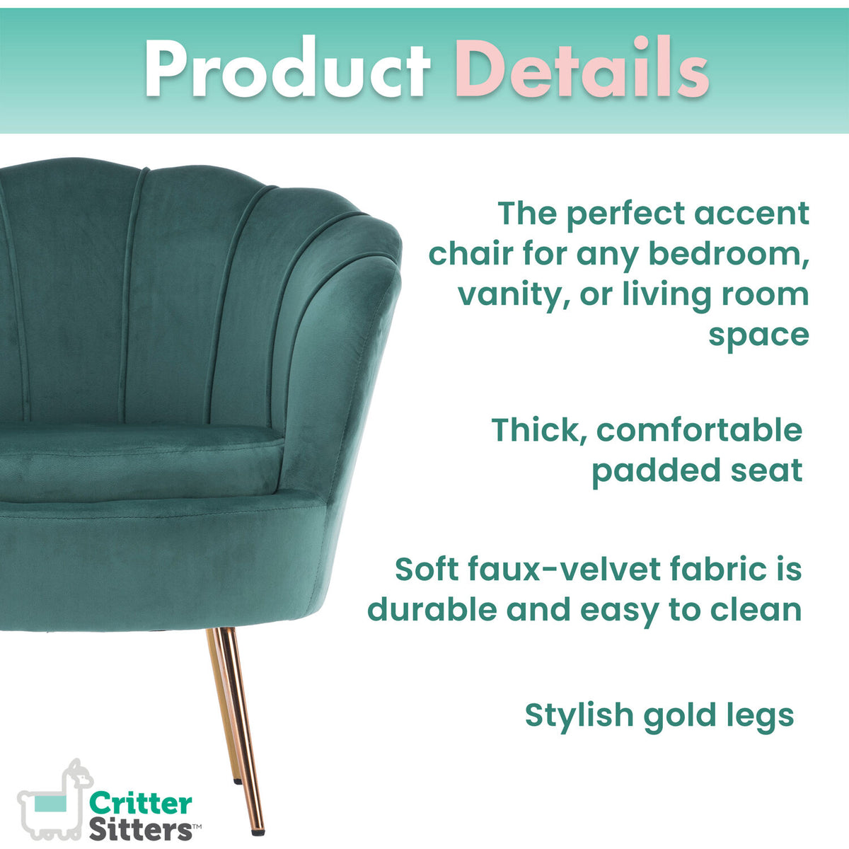 Dark Green Tufted Accent Chair with Gold Legs U488183