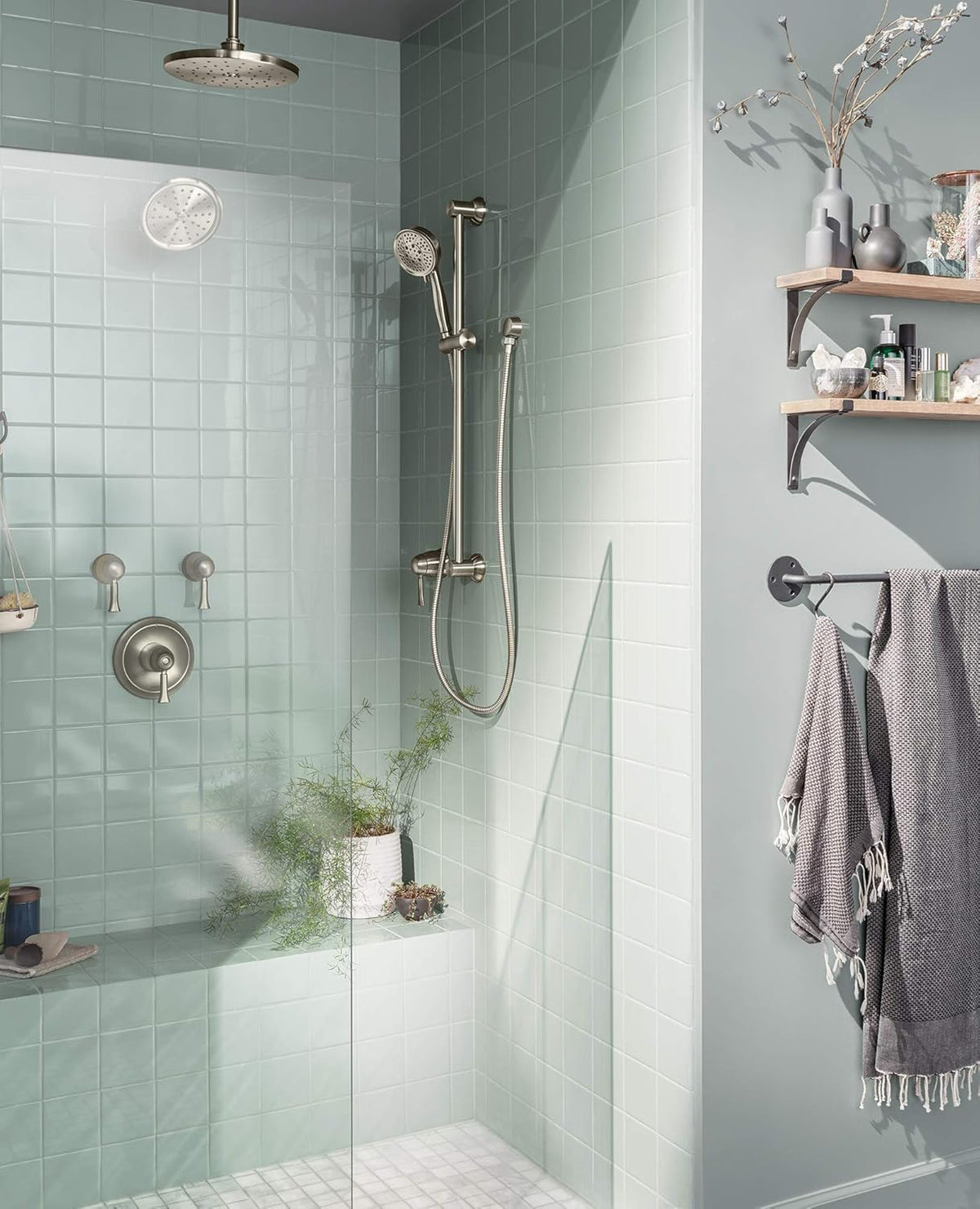 Moen Engage Magnetix Six-Function 5.5-Inch Handheld Showerhead, Spot Resist Brushed Nickel & Replacement Shower Arm Flange, Brushed Nickel Pack of 2 Q87442