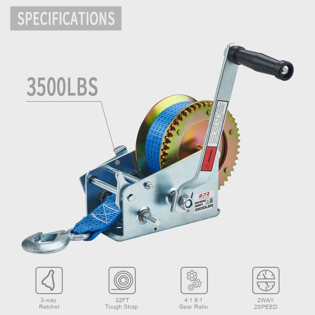 3500lbs Manual Boat Trailer Winch with 32ft Strap J628