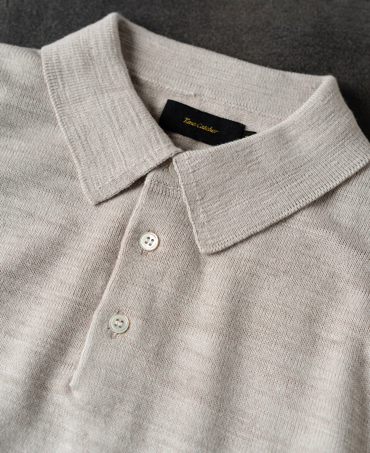 Slub Cotton Long Sleeve Knit Polo