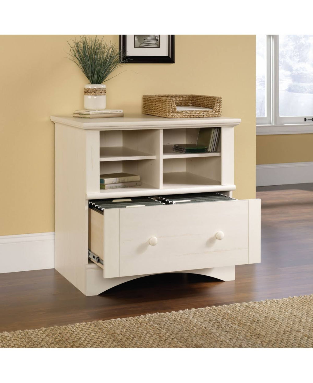 Antiqued White Lateral File Cabinet S954