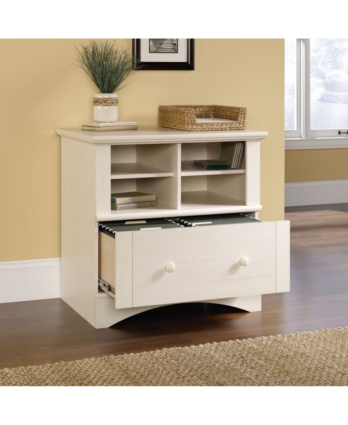 Antiqued White Lateral File Cabinet S954