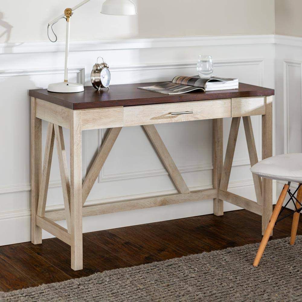 White Oak/Brown Rectangular 1-Drawer Writing Desk with Storage K19576