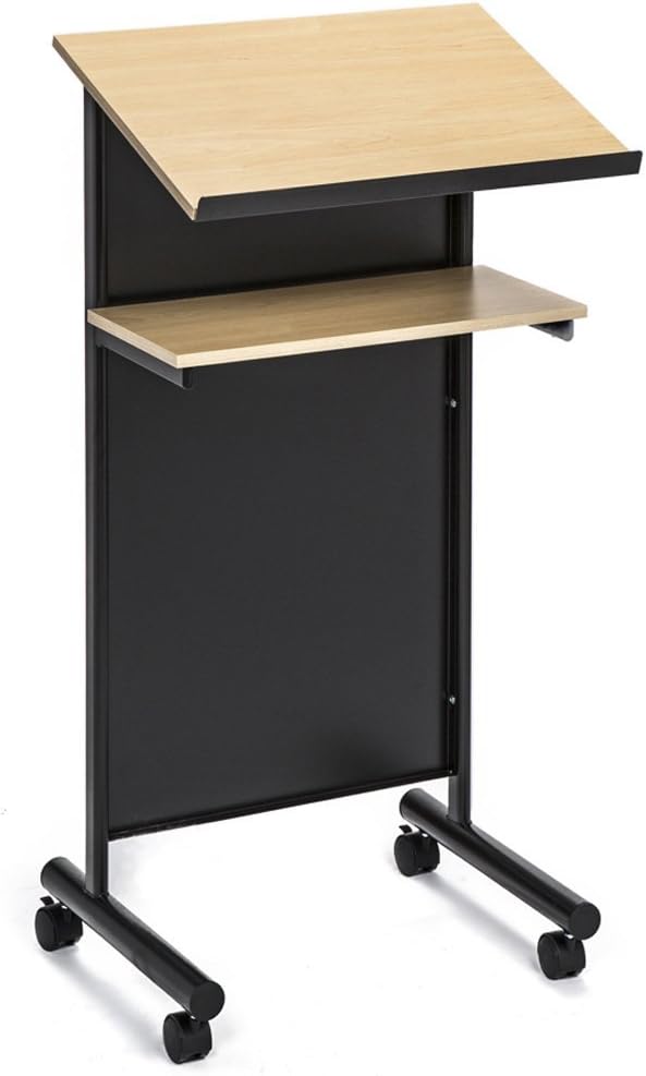 Wheeled Lectern with Storage Shelf, Beech/Black I476