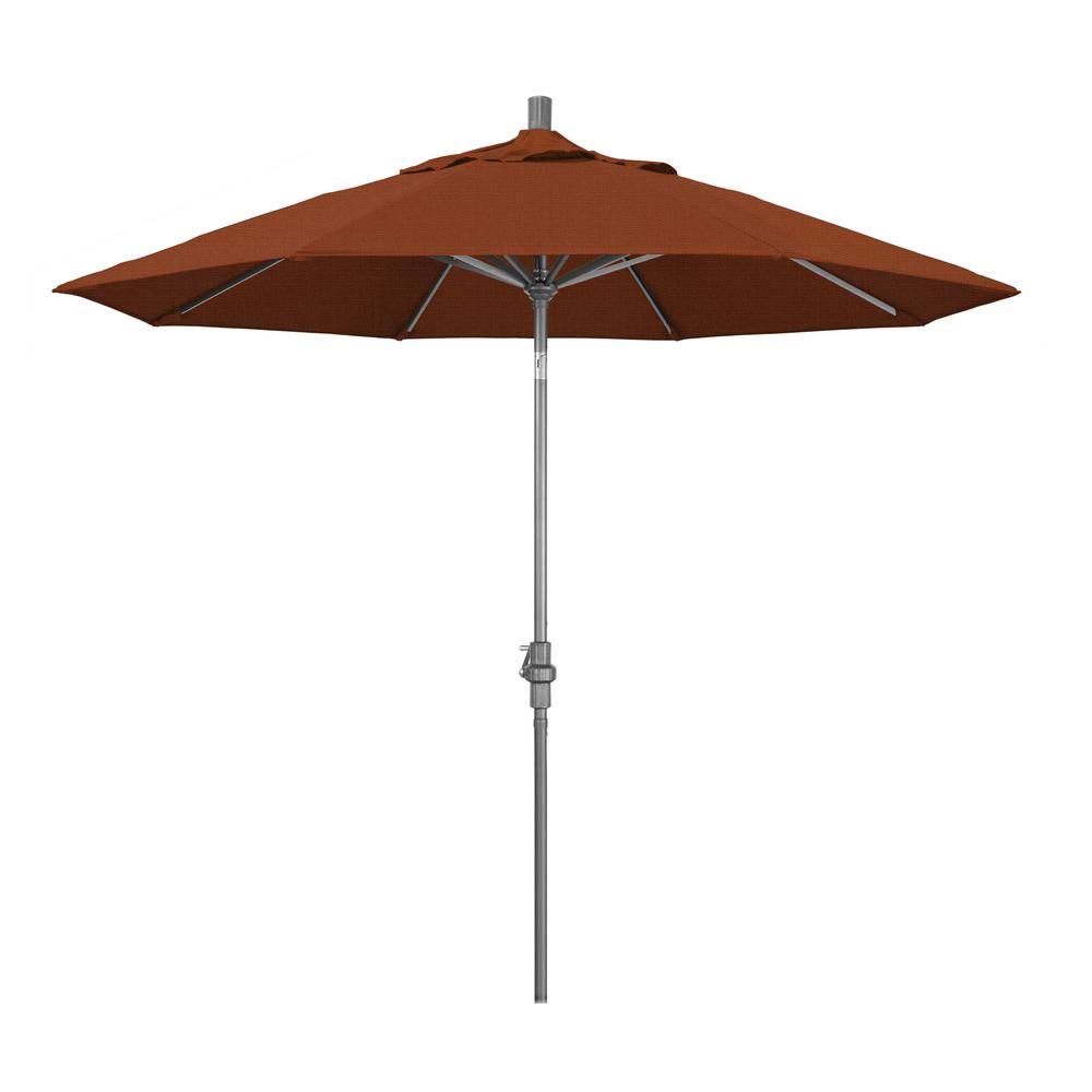 9 ft. Hammertone Grey Aluminum Market Patio Umbrella with Collar Tilt Crank Lift R153212