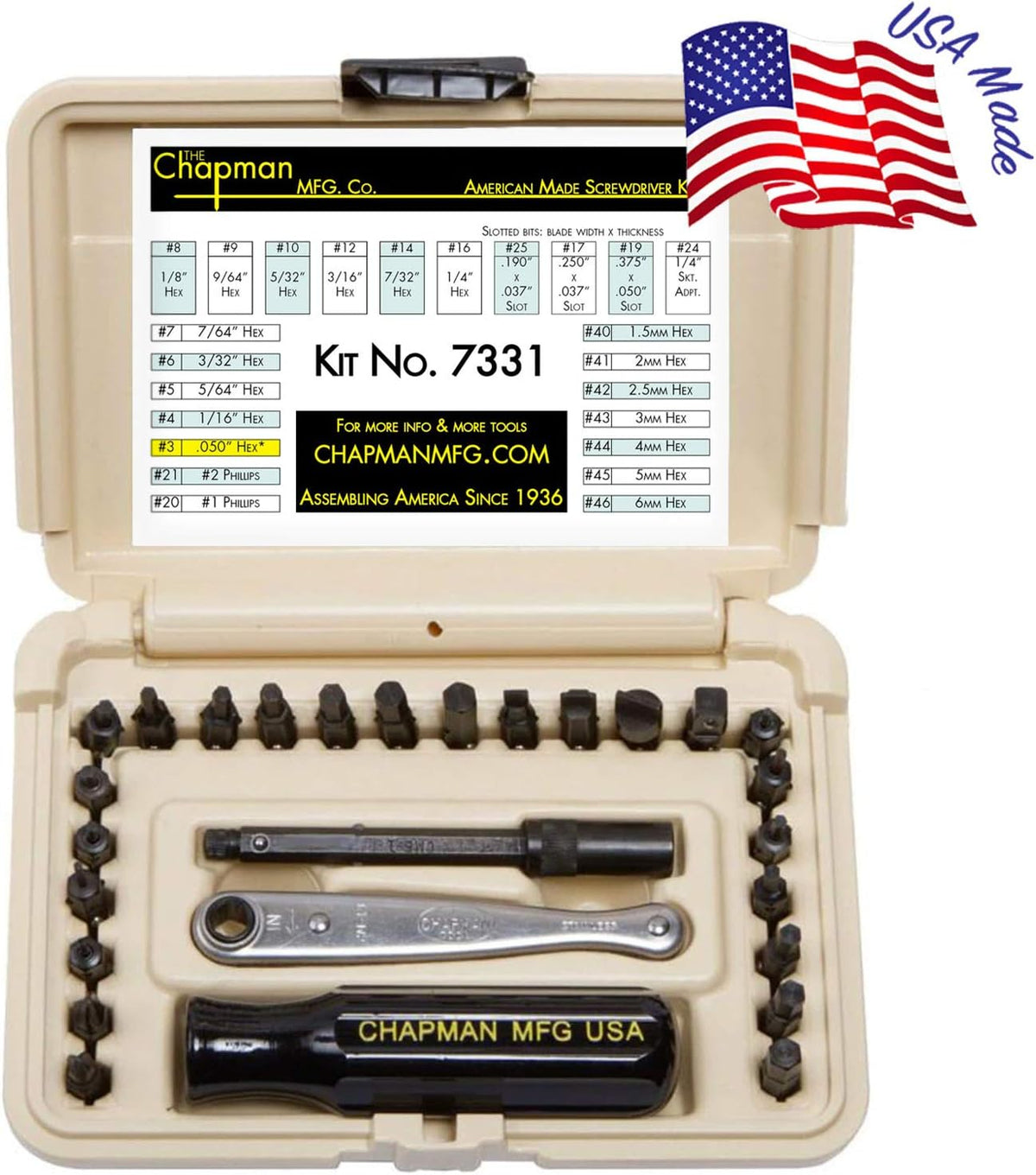 24 USA Made Insert Bits Screwdriver Set with Mini Ratchet Hand Tool Y18901