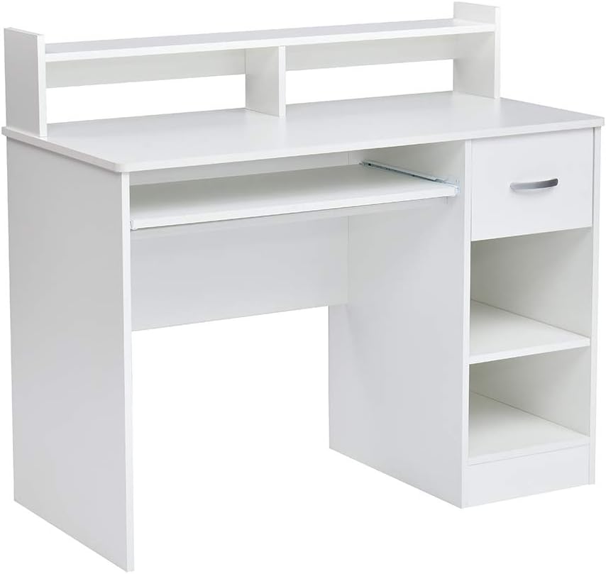 White Computer Desk with Keyboard Tray E78834