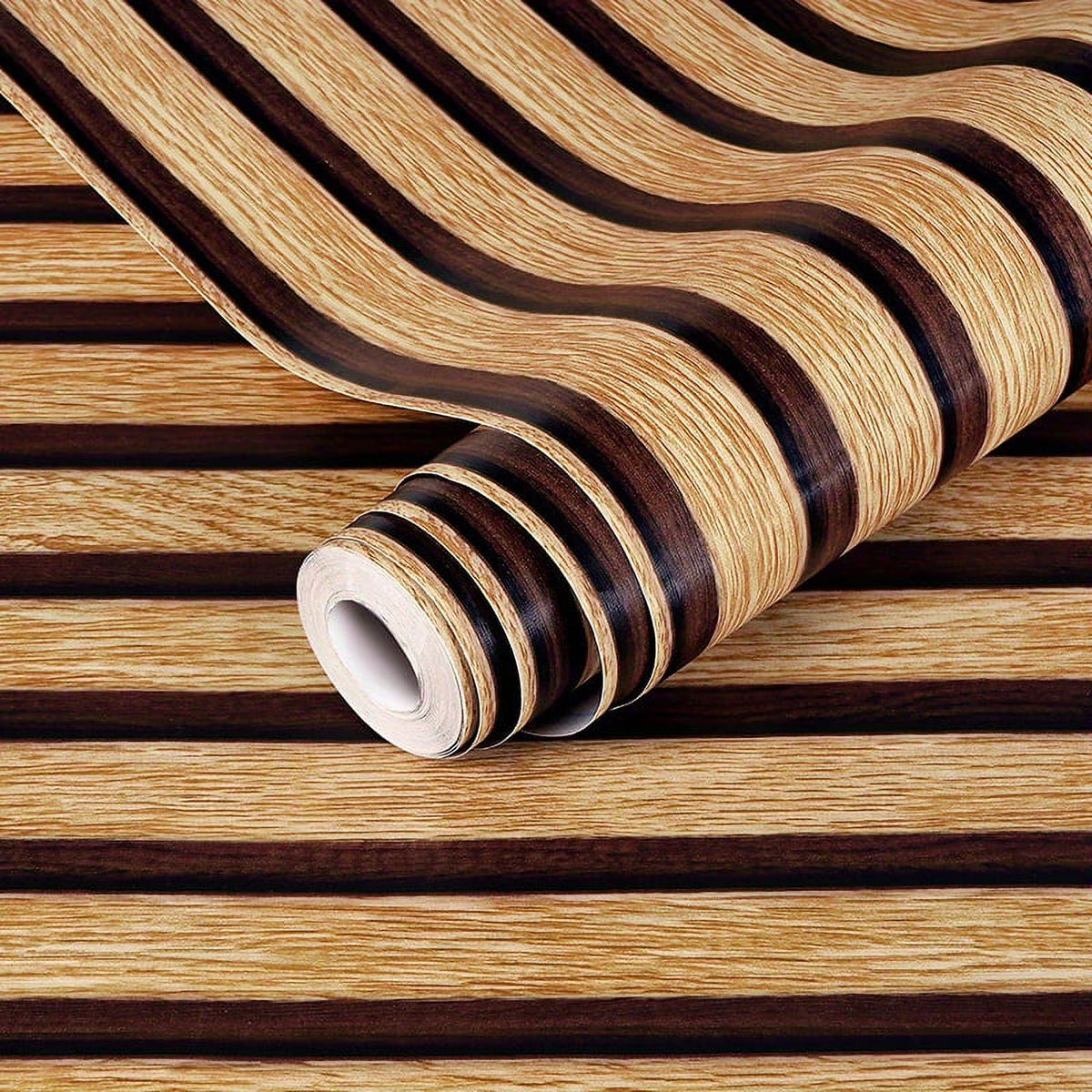 Glossy Light Brown Wood Grain Stripe Wallpaper T884361
