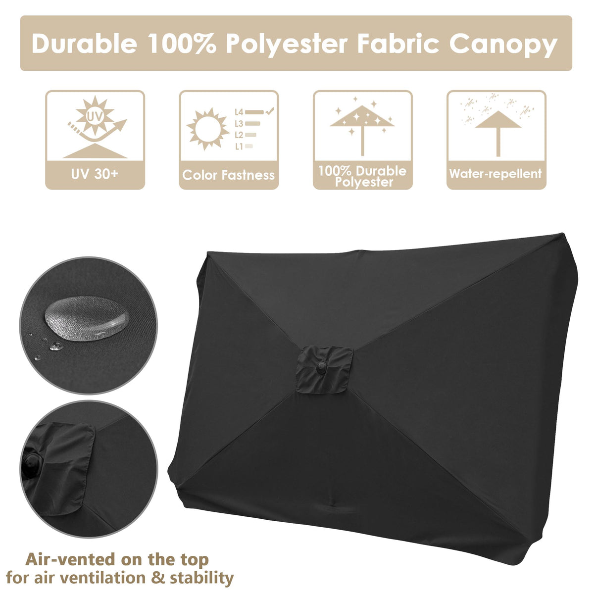 10x6.5ft Rectangle Aluminum Outdoor Patio Umbrella with Valance Crank Tilt Dark Black J640