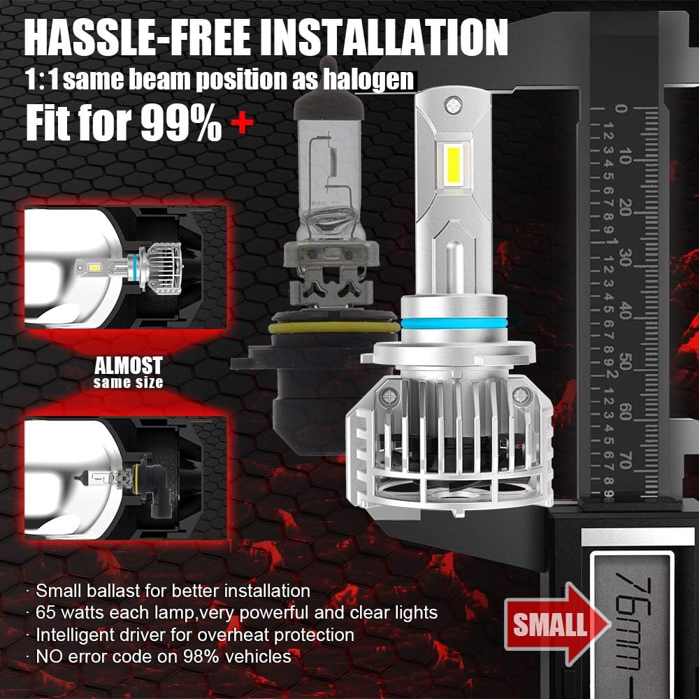 9005 LED Headlight Bulbs 20000LM 130W 6500K HB3 Pack of 2 J3656