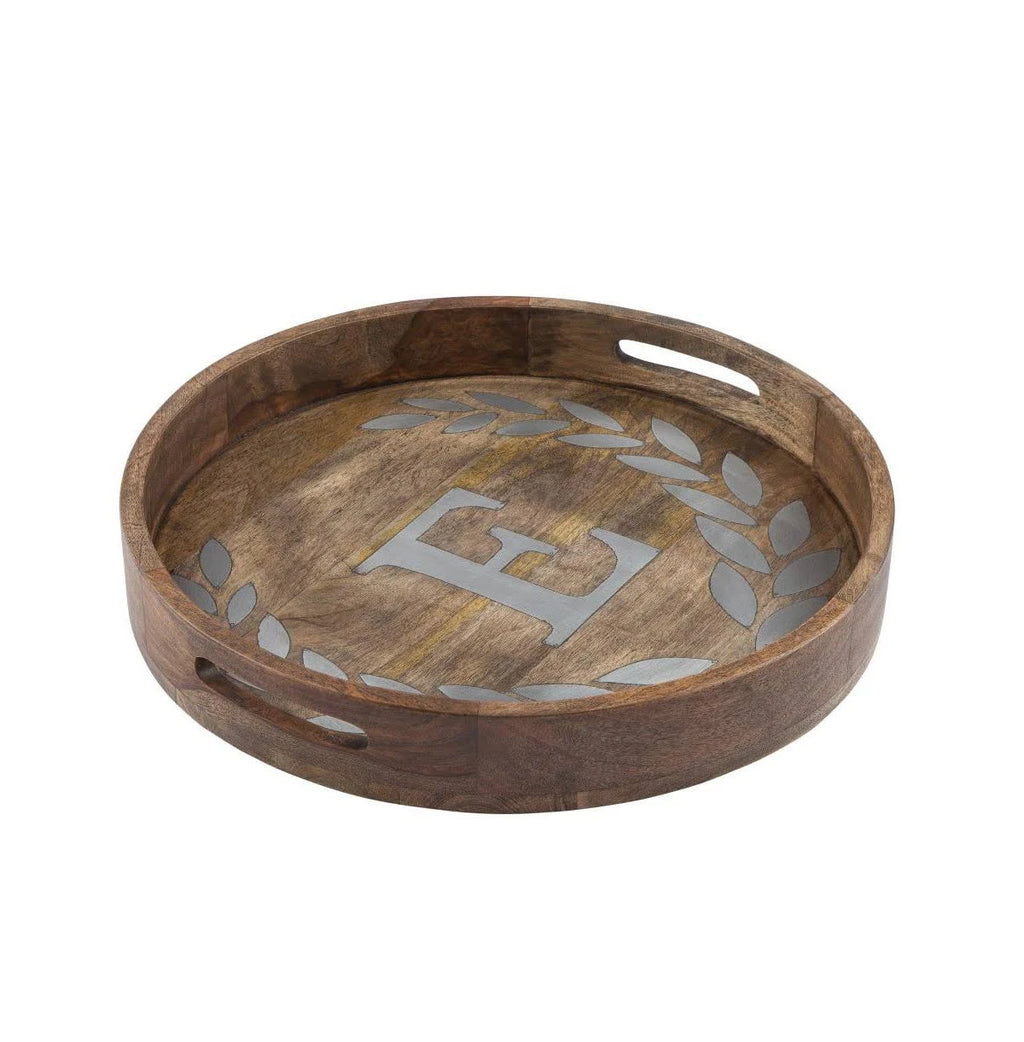 20x22 Round Mango Wood Metal Tray X2296