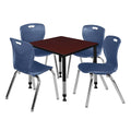 30x22 Square Height Adjustable Classroom Table with 4 Stack Chairs D762