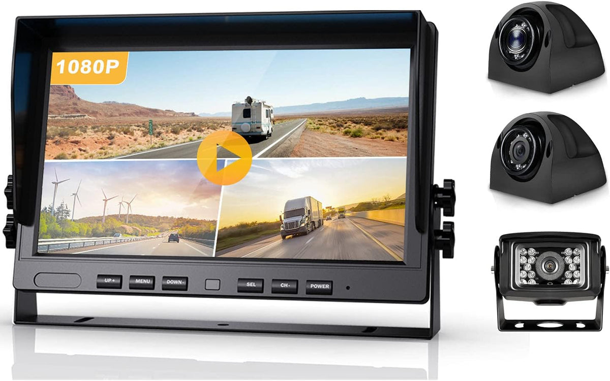 10.2 1080P Quad Split Monitor with DVR Waterproof Backup Camera System Q535