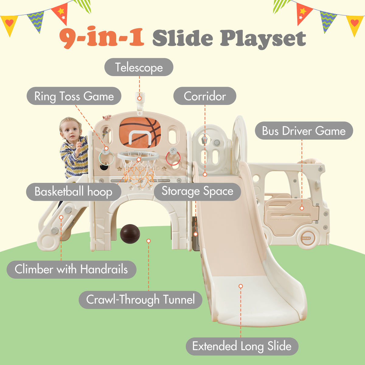 Freestanding Castle Playhouse Slide for Kids E183