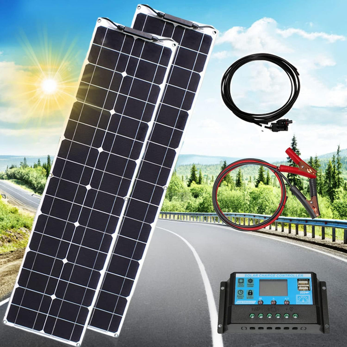 2pcs 200W Semi-Flexible Monocrystalline Solar Panel Kit 12V 400W X620