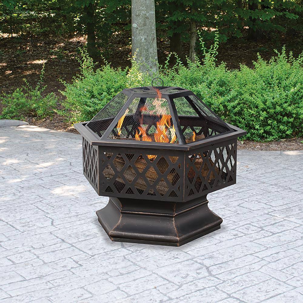 Bronze Hex-Shaped Lattice Fire Pit N727113
