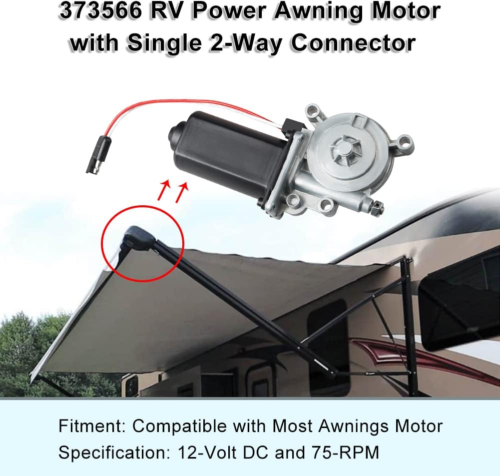 RV Awning Motor Replacement with Single 2-Way Connector, 12-Volt DC, 75-RPM O881903