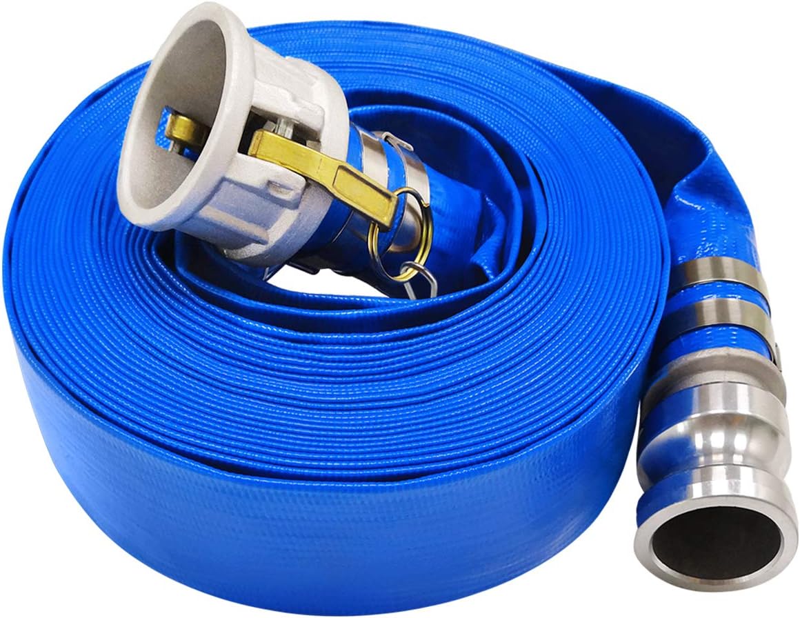1-1/2 x 50ft PVC Lay Flat Discharge Hose with Aluminum Camlock Fittings, Pack of 2 O227
