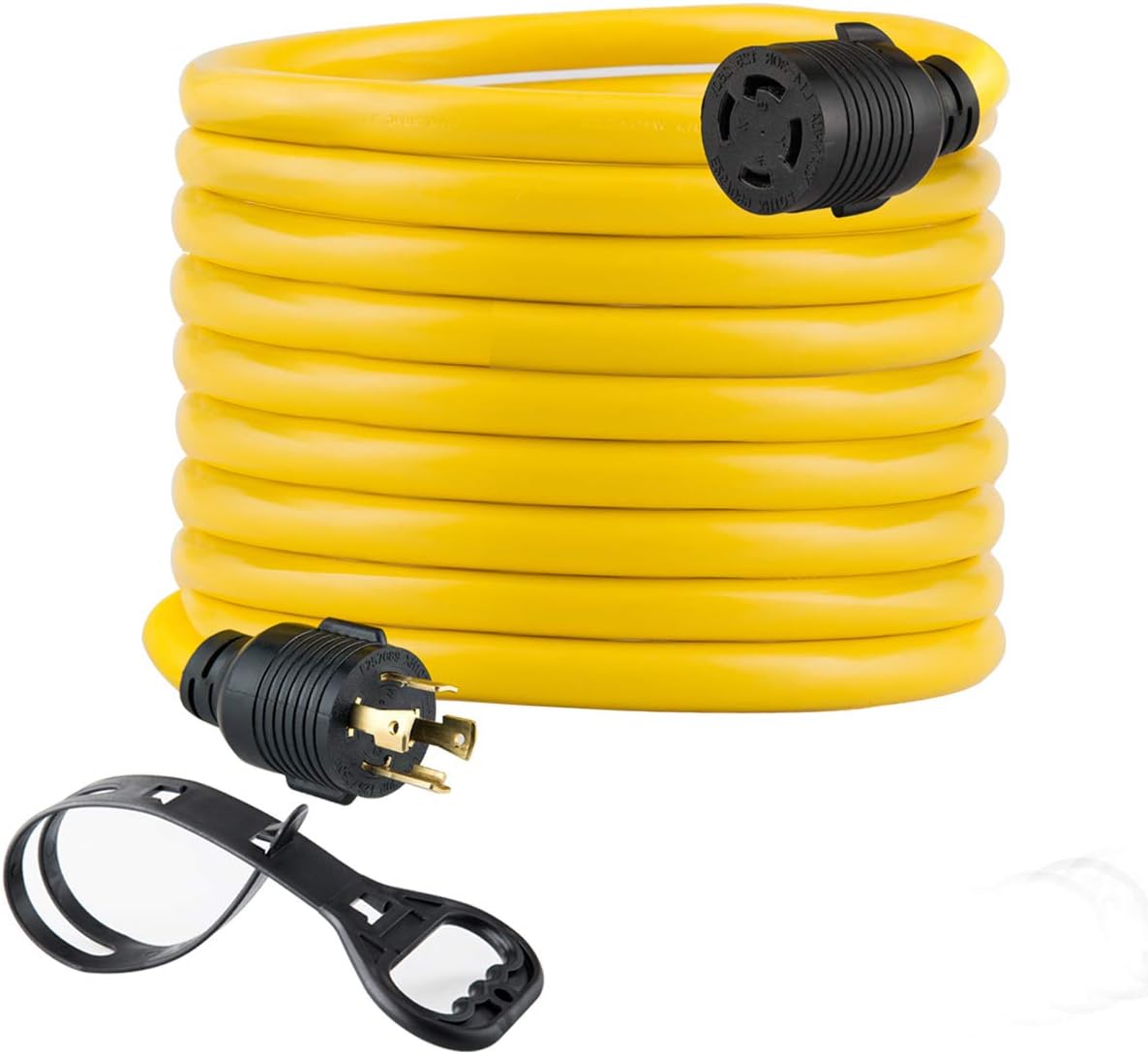 25FT Heavy Duty Generator Locking Power Cord NEMA L14-30P/L14-30R, 4X10 Gauge SJTW Cable, 125/250V 30Amp 7500 Watts Yellow N52083