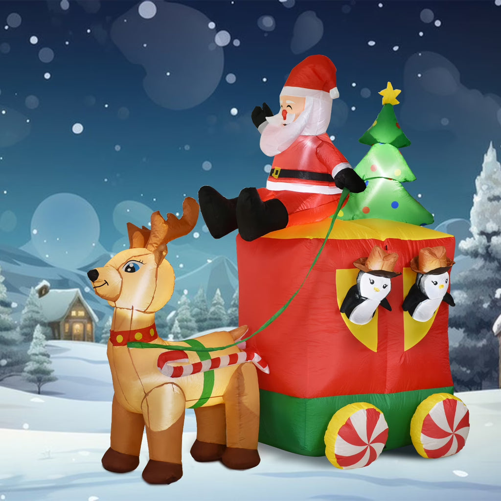 6.2FT Inflatable Elk with Santa Claus Penguin and Christmas Tree Outdoor Yard Decoration X6871