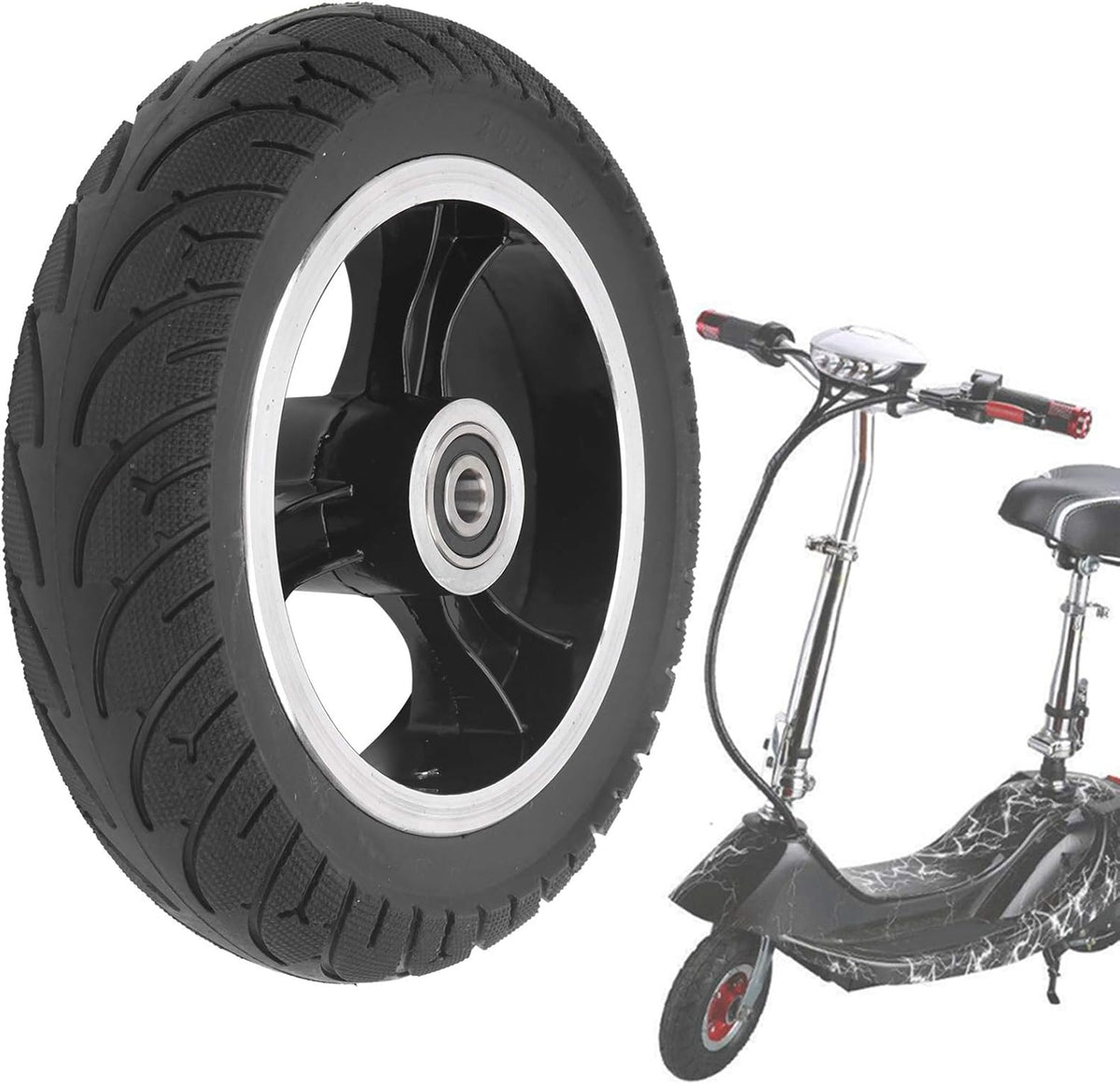 8in 200x50 Aluminium Alloy Front Solid Wheel Non-Pneumatic Tire with Hub, Pack of 2 B939352