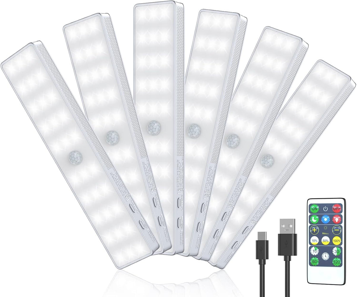 30LEDs USB Rechargeable Motion Sensor Light Bar, 6 Pcs W9904