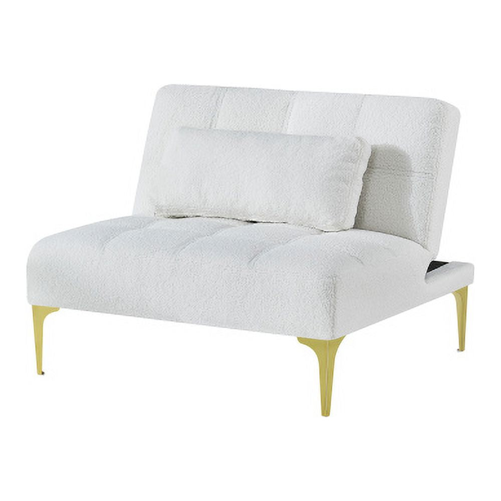 White Teddy Fabric Convertible Sofa Bed Futon with Gold Metal Legs H4477
