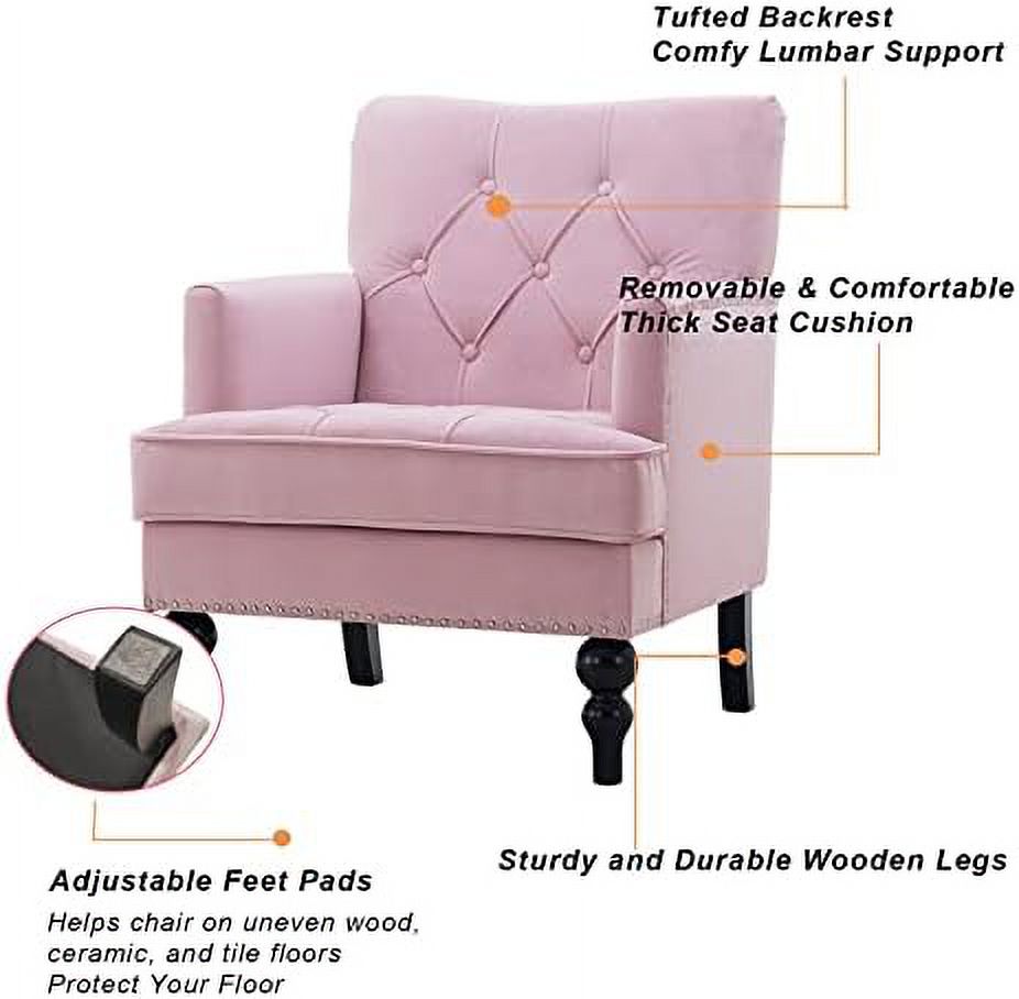 Pink Tufted Velvet Club Chair with Wooden Legs H967224