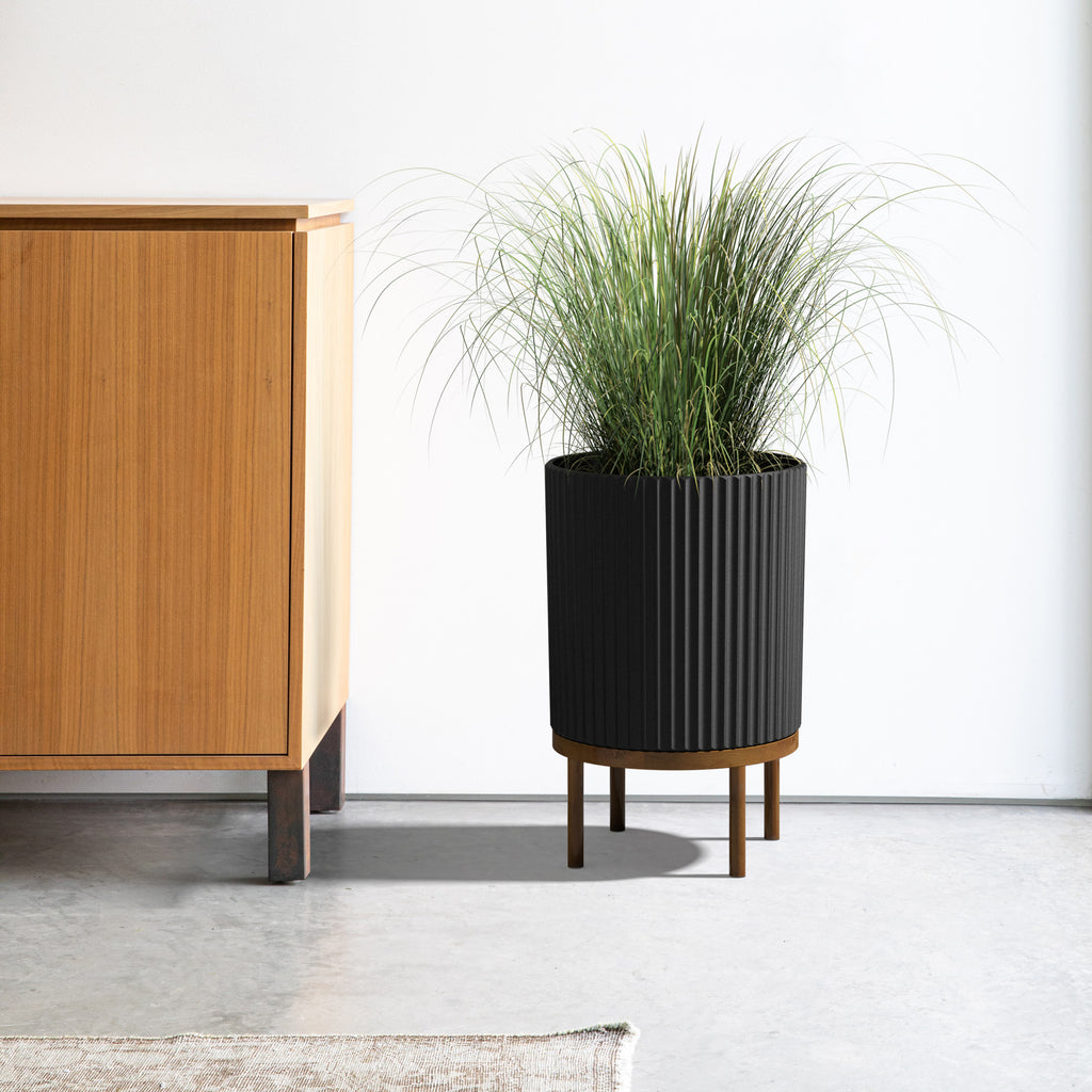 2-Pack Black/Brown Plastic-Stone Planter with Stand F38736