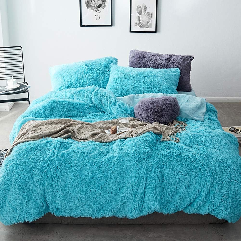 5 PCS Shaggy Duvet Cover Bedding Set King/California King Mango Yellow G532