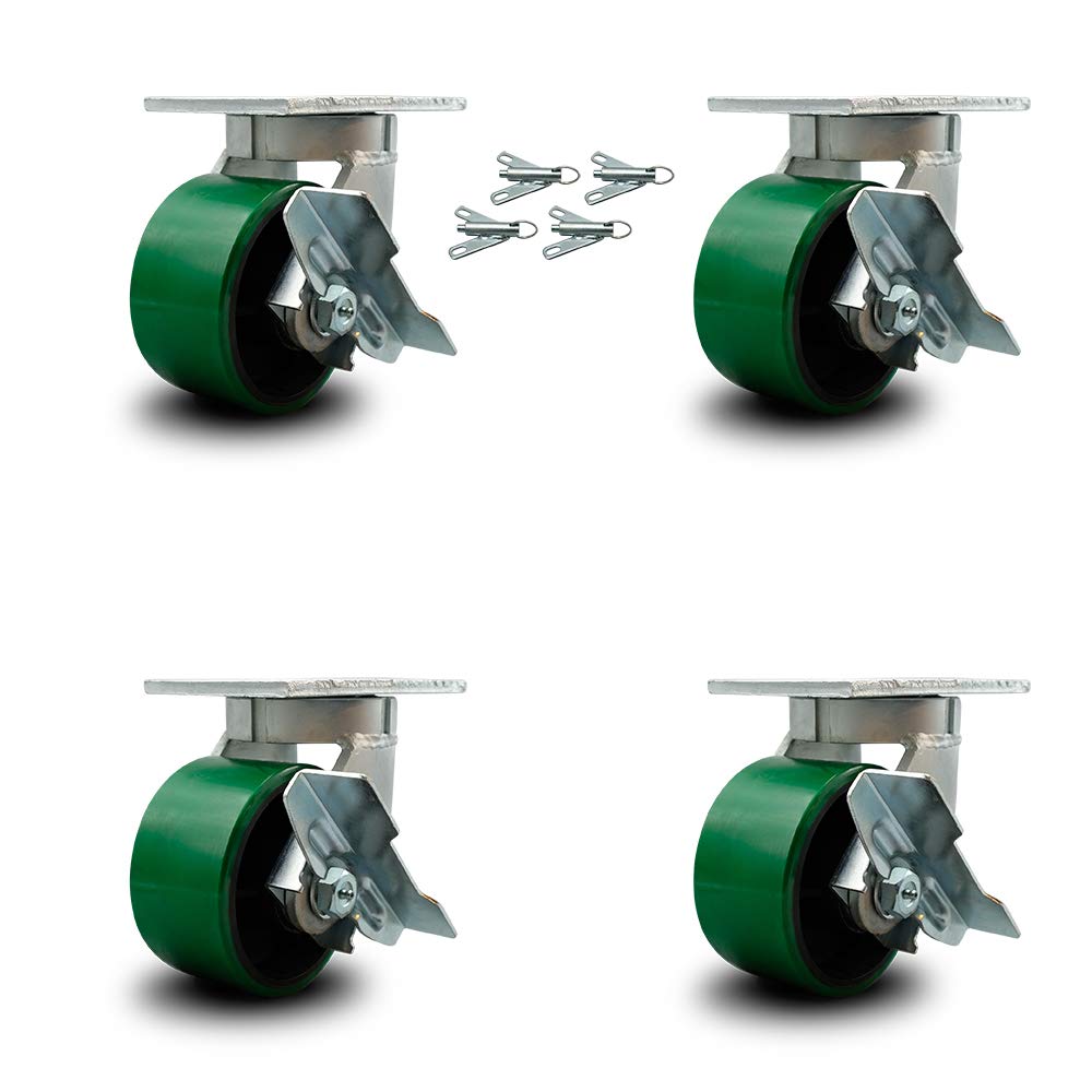 Green Polyurethane Tread on Metal Core Caster Set of 4 T337