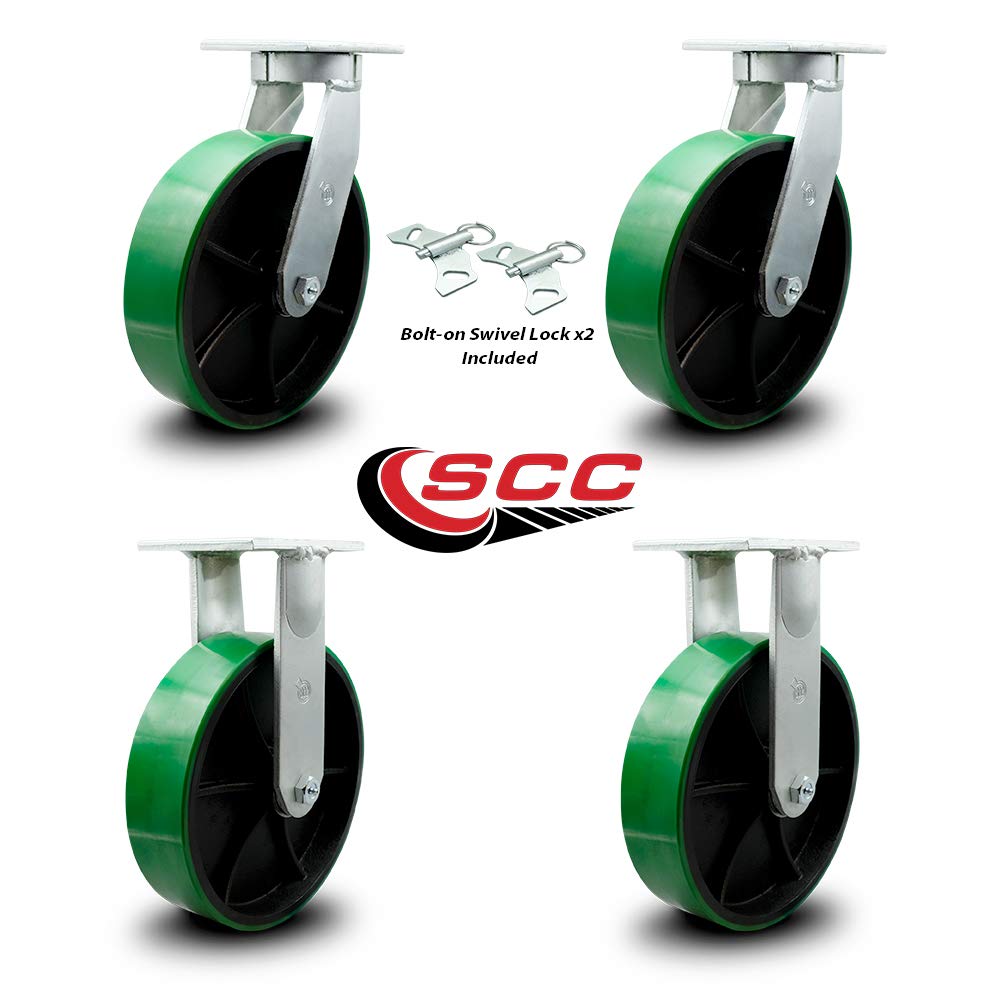 Green Polyurethane Tread on Metal Core Caster Set of 4 T337