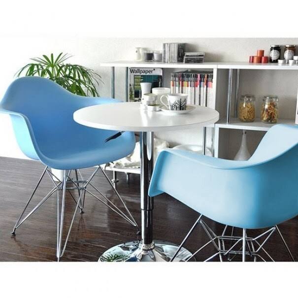 Blue Plastic Dining Armchair with Steel Legs (Set of 2) L4975