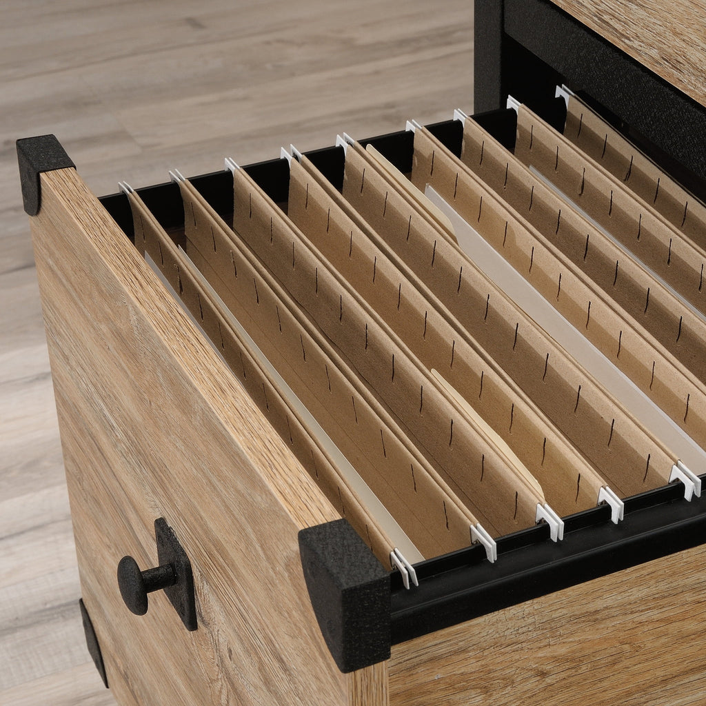 Rustic Metal & Wood Rolling File Cabinet R912