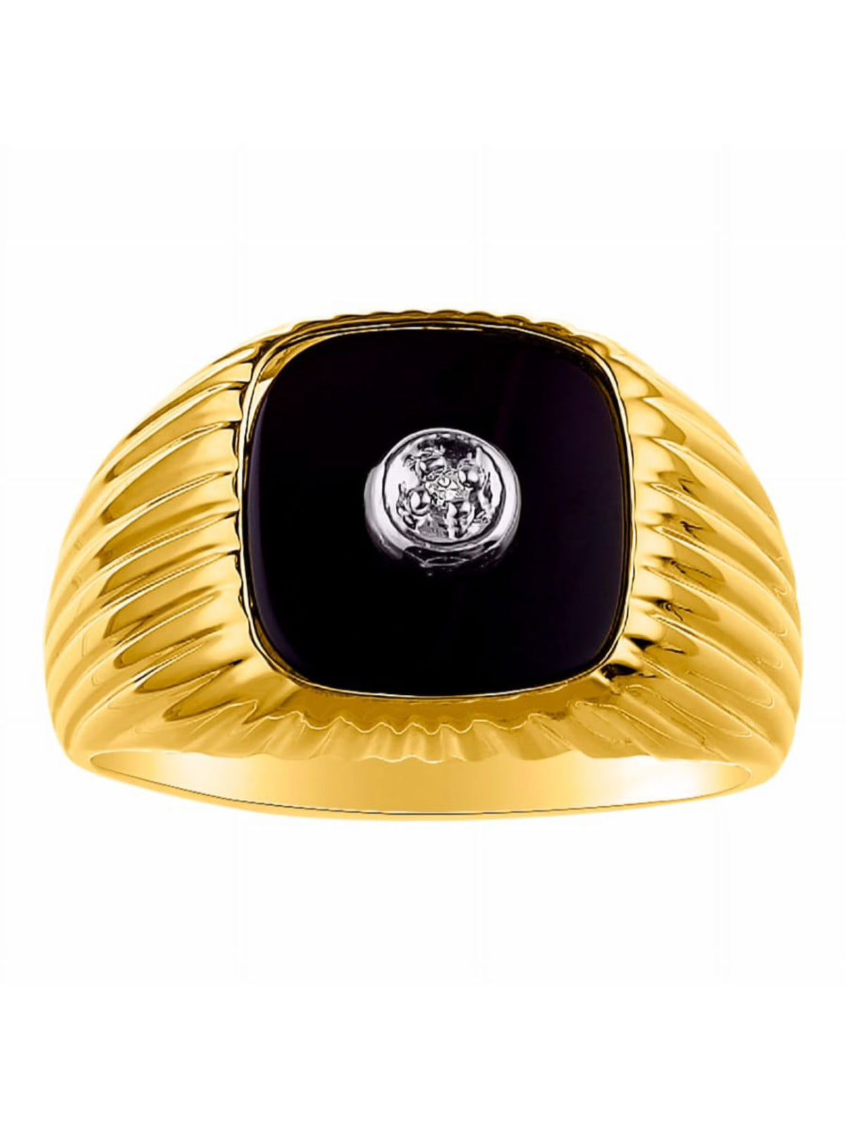 Gold Plated Silver Halo Diamond and Genuine Black Onyx Rings C5518