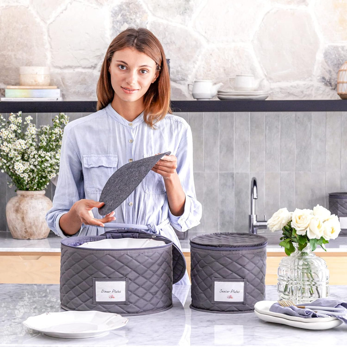 12 Dinner Plate Storage Case with Thick Felt Dividers G10981