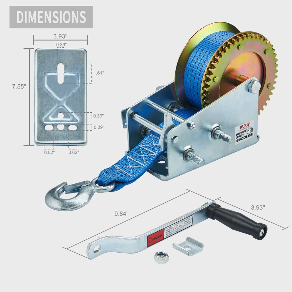 3500lbs Manual Boat Trailer Winch with 32ft Strap J628
