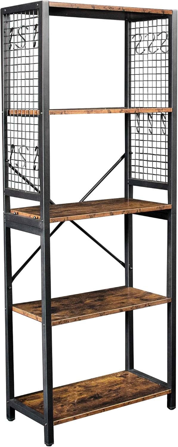 Industrial 5-Tier Bookshelf with Rustic Wood and Metal Frame T867