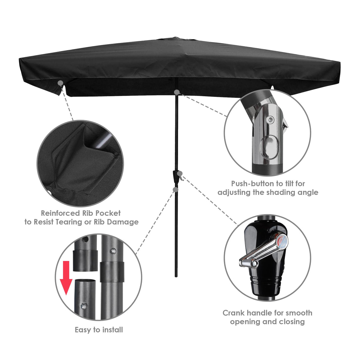 10x6.5ft Rectangle Aluminum Outdoor Patio Umbrella with Valance Crank Tilt Dark Black J640