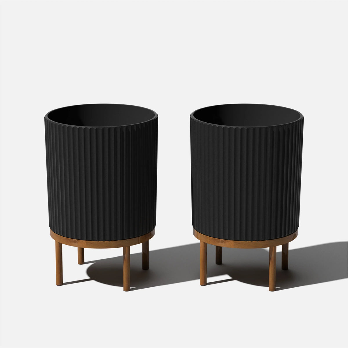 2-Pack Black/Brown Plastic-Stone Planter with Stand F38736